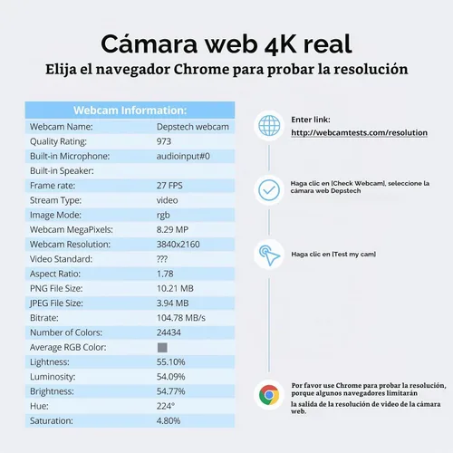 Vista 9 de DEPSTECH Cámara web 4K, DW49 HD 8MP equipada con cámara web de enfoque automático con sensor Sony con micrófono, cubierta de privacidad, cámara web