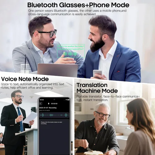 Vista 6 de Lentes inteligentes de traducción AI para hombres y mujeres, gafas de sol Bluetooth 6.0, protección UV, asistente de voz, audio de oído abierto