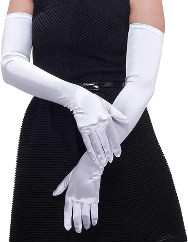 Vista 6 de Guantes largos de fiesta de ópera para mujer, guantes de satén de los años 20 y 20, disfraces hasta el codo, vestido de noche nupcial, 22 pulgadas