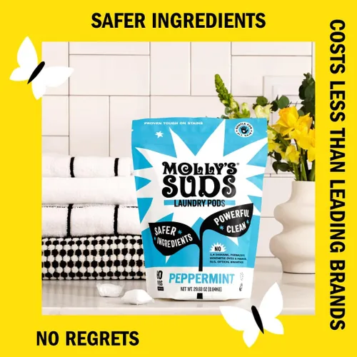 Vista 3 de Molly's Suds Cápsulas de detergente para ropa Detergente limpio para pieles sensibles Ultra concentrado y combate las manchas Menta - 60