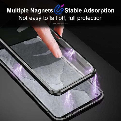 Vista 3 de Funda compatible con Realme GT Master Edition transparente, marco de metal delgado magnético, vidrio templado de doble cara, transparente, a prueba