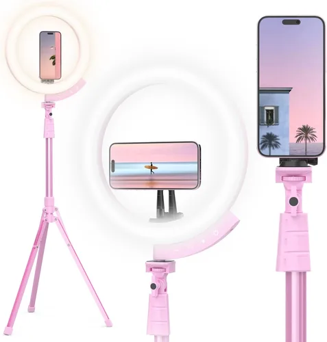 Vista 11 de UBeesize - Anillo de luz para selfie con trípode y soporte para teléfono celular para transmisión en vivo/maquillaje, mini luz LED para cámara