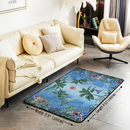Vista 3 de jejeloiu Alfombra para sala de estar de animales de la selva para niños, 3 x 5, alfombra de área de tigre para niños, niñas, adolescentes