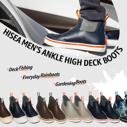 Vista 4 de HISEA Botas de cubierta para hombre, botas de pesca de agua salada, impermeables, botas de lluvia de alta tracción