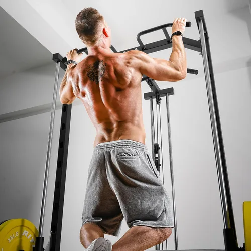 Vista 7 de RitFit Smith - Estante de potencia para máquina con sistema LAT-Pull Down, minas terrestres, barra de barra, clavijas de almacenamiento de placas