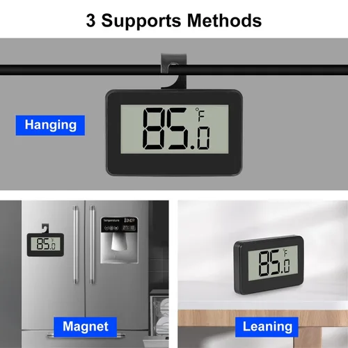 Vista 5 de Paquete de 4 mini refrigerador digital para nevera, congelador, termómetro impermeable con gancho para cocina, hogar, restaurantes
