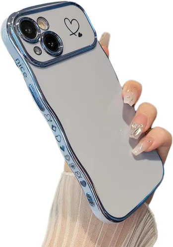 Vista 14 de ZTOFERA Funda para iPhone 11 de 6.1 pulgadas, bonita funda con marco ondulado rizado con patrón de corazón de amor, borde chapado de lujo