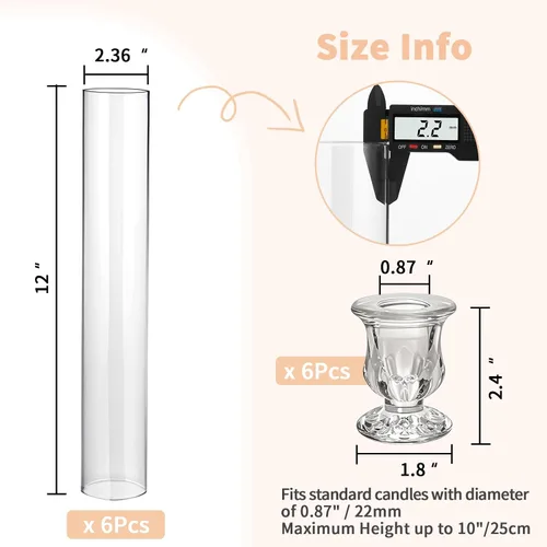 Vista 8 de CHILL RECIPE Portavelas Hurricane de Cristal Transparente Cilíndricos de 12 pulgadas de Alto, Tubo de Chimenea, Portavelas de Cristal Cónico Floral