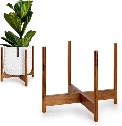 Vista 13 de Fox & Fern - Soporte moderno de medio siglo para maceta, sin maceta de cerámica blanca Plug In Design, Holds 175 lbs, Two High Options, Fixed