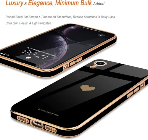 Vista 4 de Teageo Funda compatible con iPhone Xr para mujeres niñas lindo corazón de amor lujoso brillante chapado cubierta trasera suave protección completa