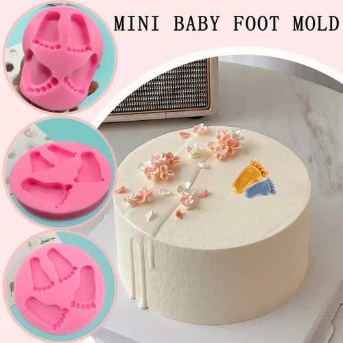 Vista 3 de Molde de silicona 3D para pies de bebé, 4 piezas, molde de chocolate para pies de bebé, decoración de pastel de ducha, molde para hornear bricolaje
