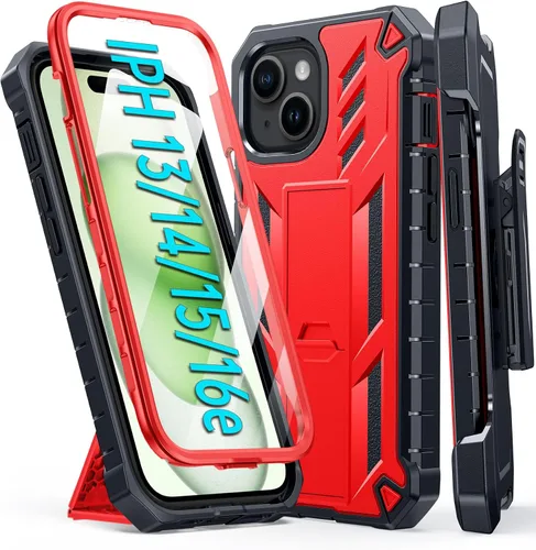 Vista 11 de FNTCASE Funda para iPhone 15: para iPhone 14, 13 y 16e, funda militar a prueba de golpes, funda resistente para teléfono celular con soporte y funda