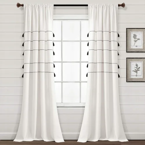 Vista 15 de Lush Decor Cortinas de ventana de mezcla de algodón teñido con borlas, estilo bohemio, estilo bohemio, a rayas, 42 pulgadas de ancho x 84 pulgadas