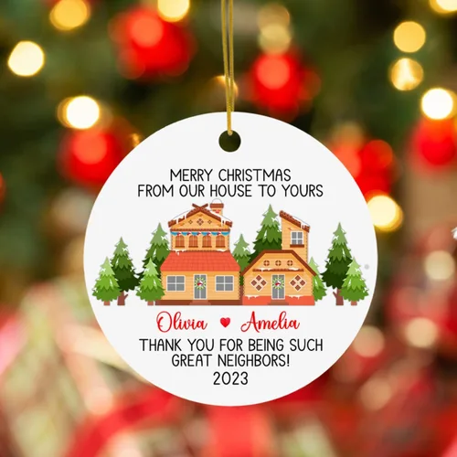 Vista 4 de Adorno de Navidad con texto en inglés «Thank You for Being Great Neighbor», adorno de Navidad personalizado para el mejor amigo, regalo de amistad
