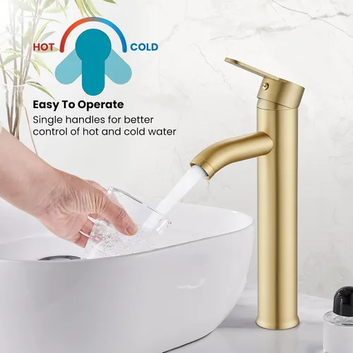 Vista 5 de gotonovo Grifo para Lavabo Vessel Grifo de Baño Moderno de 1 Orificio Montaje en Cubierta Lavatorio Tocador Grifo Mezclador de Una Sola Manija