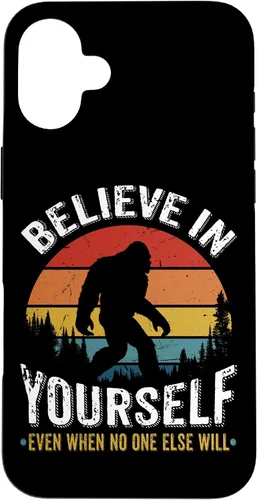 Vista 23 de Funda inspiradora para iPhone 16 Believe in Yourself Retro Bigfoot Sasquatch