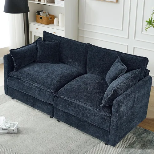 Vista 31 de Setawix Sofá Profundo de 3 Plazas con Otomana, Sofás de Nube en Forma de L de 112.2" para Sala de Estar, Sofá de Nube de Chenilla con Asiento Café