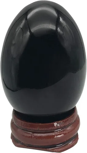 Vista 15 de Fekuar Figura de huevo de piedra, cristal curativo pulido, escultura de esfera de huevos de Pascua con soporte de madera, piedra de ojo de tigre