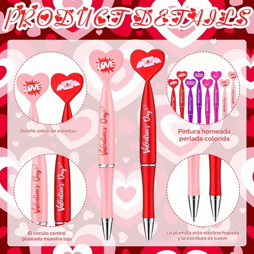 Vista 3 de Sherr 72 bolígrafos con forma de corazón de San Valentín a granel de 0.039 in de tinta de gel negra Rollerball para intercambio de San Valentín