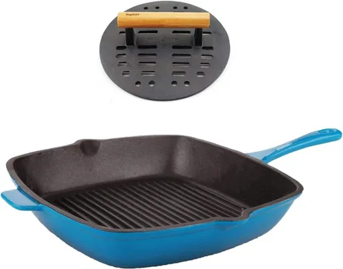 Vista 5 de BergHOFF Cast Iron2Piece Grill Set - Prensa para parrilla y prensa para carne, rojo