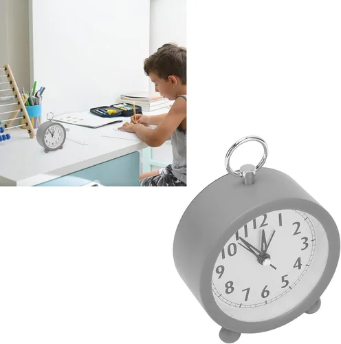 Vista 2 de soobu Reloj despertador circular, pequeño despertador circular alimentado por batería con botón de encendido y apagado para dormitorio de noche