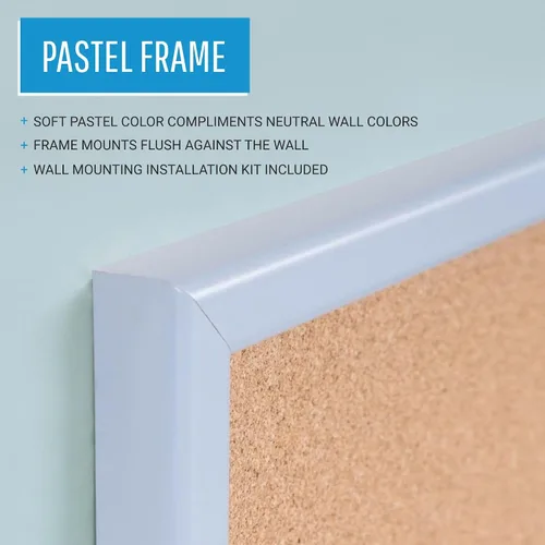 Vista 4 de MasterVision Tablero de anuncios de corcho pastel, 16 x 12 pulgadas, marco azul, tablero decorativo de pared para el hogar, dormitorio o aula