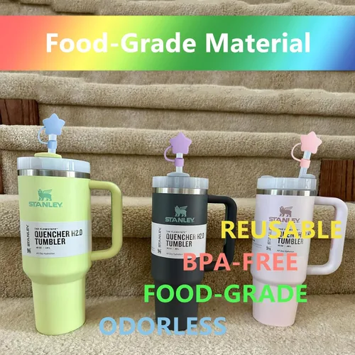 Vista 4 de Juego de 4 fundas de popote con diseño de estrella compatibles con vasos Stanley de 30 y 40 onzas, reutilizables, bonitas puntas de popote