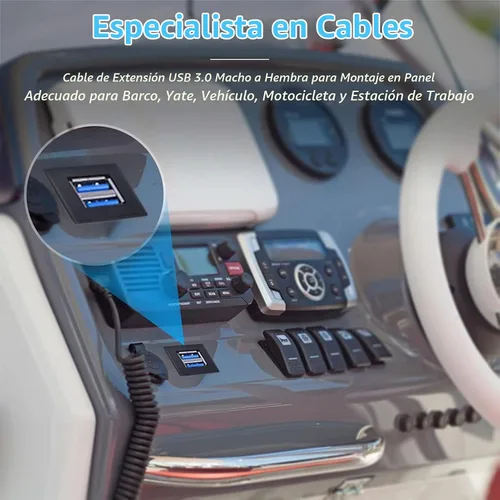 Vista 4 de USB 3.0 Cable de panel de extensión de montaje empotrado cuadrado doble, 3.3 ft Para coche, barco, motocicleta, 3 pies