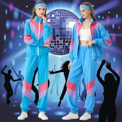 Vista 4 de Traje deportivo de los años 80 para mujer, traje de los años 80 y 90, traje retro rompevientos de 2 piezas, conjunto de chándal con chaqueta