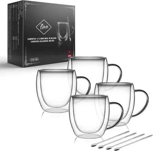 Vista 11 de LIBWYS Paquete de 2 tazas de café de doble pared, 8.5 onzas de borosilicato