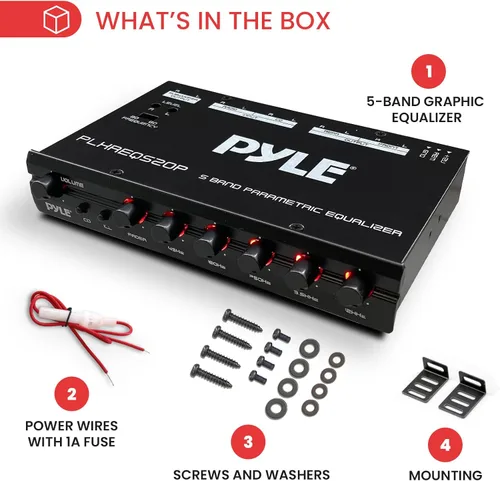 Vista 5 de Pyle Ecualizador paramétrico con subwoofer, salida de preamplificador RMS de 5 voltios con control de ganancia de subwoofer y 2 fuentes de entrada
