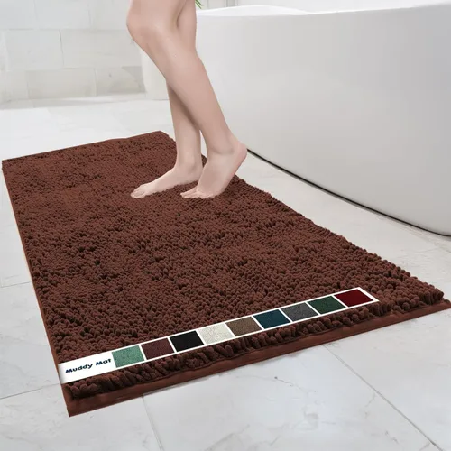 Vista 28 de Muddy Mat Alfombras de Baño de Chenilla de Microfibra de Secado Rápido Antideslizantes Lavables, Extra Gruesas, Suaves y Altamente Absorbentes Gris