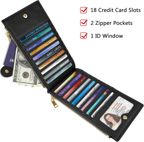Vista 5 de Billetera de mujer con bloqueo RFID de gran capacidad, organizador multitarjetas, billetera plegable para mujer con bolsillo con cremallera