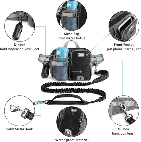 Vista 3 de ETACCU Correa para perros manos libres con bolsillo para teléfono, soporte para botella de agua - Cinturón ajustable de 19-38 pulgadas Correa