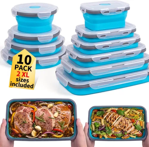 Vista 15 de Recipientes plegables de almacenamiento de alimentos con tapa hermética, 11.8 oz, juego de 4 recipientes pequeños de silicona apilables para la 4