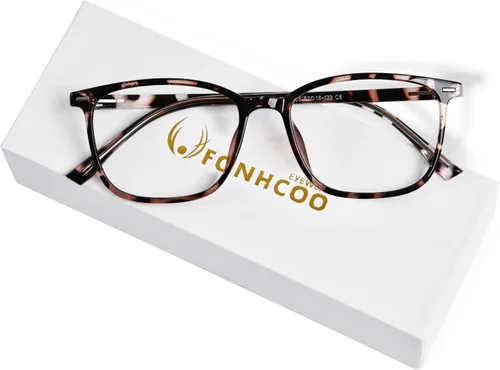 Vista 12 de FONHCOO Gafas de bloqueo de luz azul para mujeres y hombres, TR90, marco de moda, gafas de luz azul para computadora Café