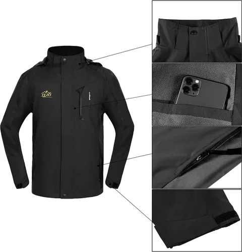 Vista 3 de TEZO Chaqueta impermeable para hombre, con capucha, rompevientos ligera