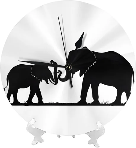 Vista 2 de Old Elephant and Young Elephant Round Wall Clock,10 Inch Round Easy to Read for Home Office & School Decor Clock