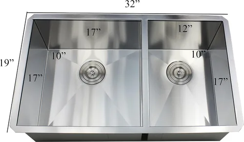 Vista 4 de Fregadero de cocina contemporáneo de acero inoxidable de calibre 16, duradero, con doble tazón, con colador de cesta extraíble (32 pulgadas, 60/40)