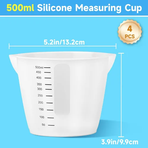Vista 2 de Gartful Tazas de medición de silicona reutilizables de 500ml, tazón grande de mezcla de silicona con escala precisa para epoxi, moldes de fundición