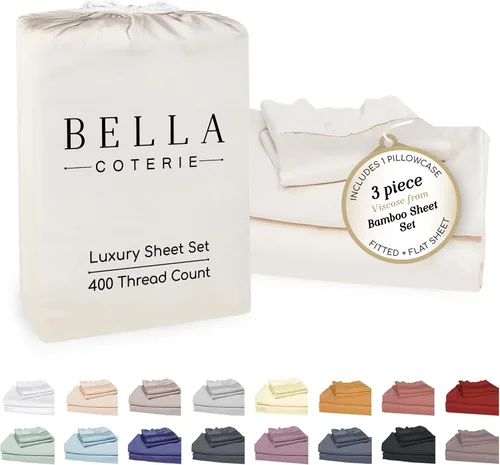 Vista 57 de Bella Coterie - Juego de sábanas tamaño individual, viscosa de bambú, de cultivo orgánico, ultrasuaves, refrescantes para calurosos, esquinas tipo