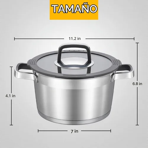 Vista 6 de MARSKITOP Olla de 3 cuartos de galón con tapa, olla de pasta de acero inoxidable 18/8