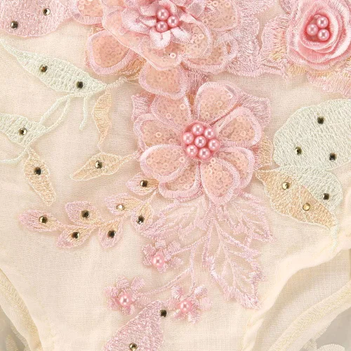 Vista 5 de Easisim Conjunto de ropa para bebé recién nacido, con bordado de encaje, halter, espalda descubierta, enterizo, enterizo, conjunto de traje de sol
