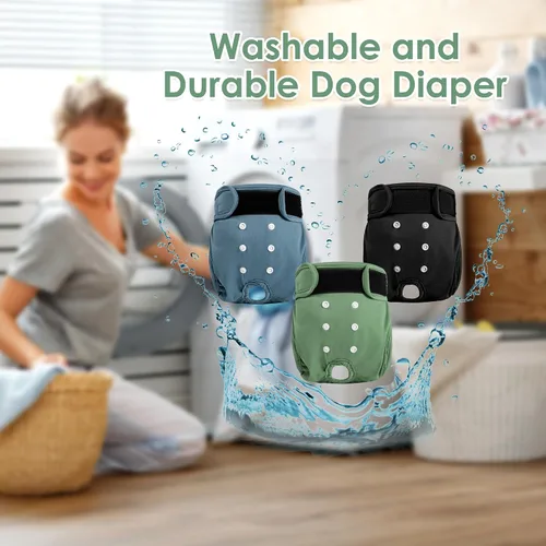 Vista 5 de Pañales Reutilizables para Perras Hembras Paquete de 3, Pañal Lavable para Perritas, Pañal para Perros Altamente Absorbente, Pañales Ajustables a