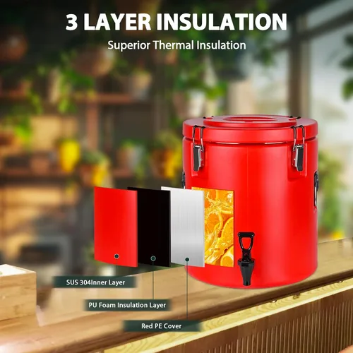 Vista 4 de Dispensador de bebidas aislado de 8 galones, dispensador comercial de bebidas frías y calientes con interior de acero inoxidable 304 y boquilla
