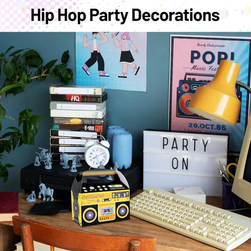 Vista 6 de 12 piezas de decoraciones de fiesta de hip hop, decoraciones de fiesta de los años 80 y 90, cajas de recuerdo novedosas, caja de regalo de radio