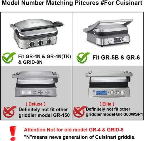 Vista 2 de Placas de gofres solo para Cuisinart Griddler GR-4N, GR-5B, GR-6 y GRID-8N Series, revestimiento antiadherente para hornear placas de gofres por