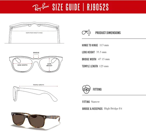 Vista 6 de Ray-Ban Junior XS New Wayfarer RJ9052S - Lentes de sol cuadrados para niños y niñas pequeños + paquete con kit DIW