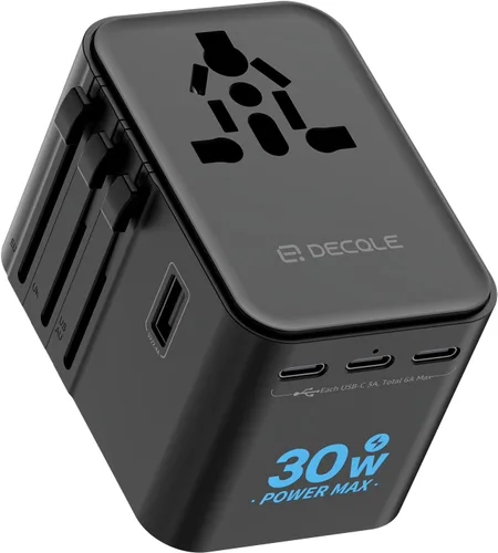Vista 21 de Adaptador de viaje universal, adaptador de enchufe de viaje internacional con 2 puertos USB-C y 2 puertos USB-A, con toma de corriente AC adicional