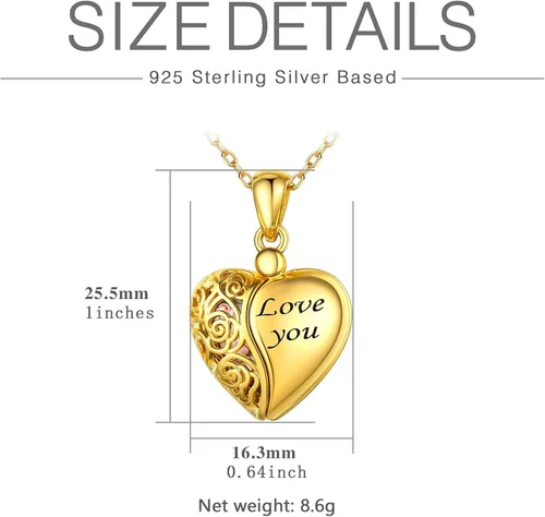 Vista 6 de SILVERCUTE Personalized & Engraved Locket Necklace with 18" Chain -Angel Wings Locket, Custom Heart Locket Pendant That Holds Picture, Sterling